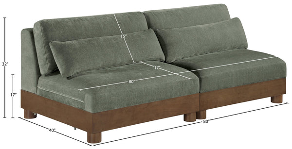 Meridian Furniture Turin Art Deco Modular Sofa in Plush Green Chenille with Walnut Wood Legs 606Green-S2B