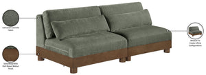 Meridian Furniture Turin Art Deco Modular Sofa in Plush Green Chenille with Walnut Wood Legs 606Green-S2B