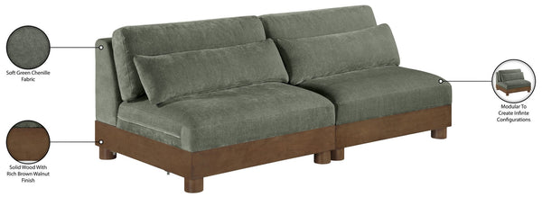 Meridian Furniture Turin Art Deco Modular Sofa in Plush Green Chenille with Walnut Wood Legs 606Green-S2B