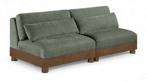 Meridian Furniture Turin Art Deco Modular Sofa in Plush Green Chenille with Walnut Wood Legs 606Green-S2B
