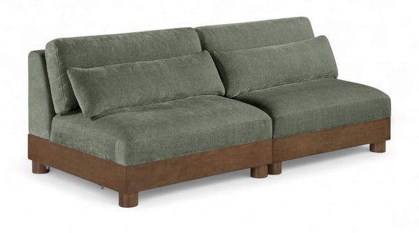 Meridian Furniture Turin Art Deco Modular Sofa in Plush Green Chenille with Walnut Wood Legs 606Green-S2B