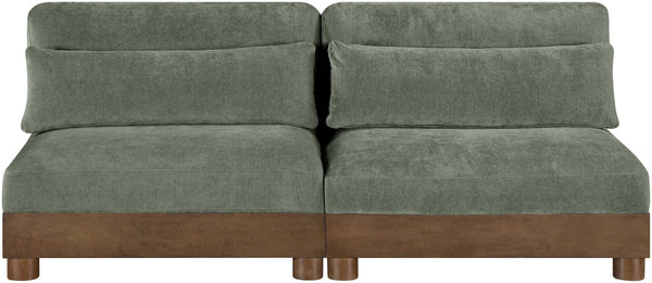 Meridian Furniture Turin Art Deco Modular Sofa in Plush Green Chenille with Walnut Wood Legs 606Green-S2B