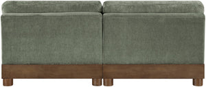Meridian Furniture Turin Art Deco Modular Sofa in Plush Green Chenille with Walnut Wood Legs 606Green-S2B