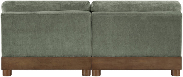 Meridian Furniture Turin Art Deco Modular Sofa in Plush Green Chenille with Walnut Wood Legs 606Green-S2B