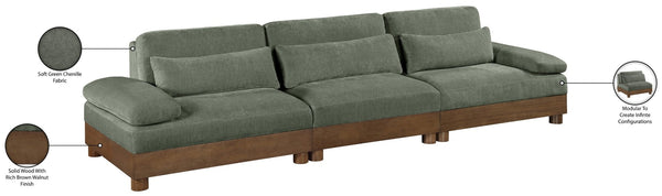 Meridian Furniture Turin Modular Sectional Sofa Art Deco Chenille Upholstered Three Piece Living Room 606Green-S3A