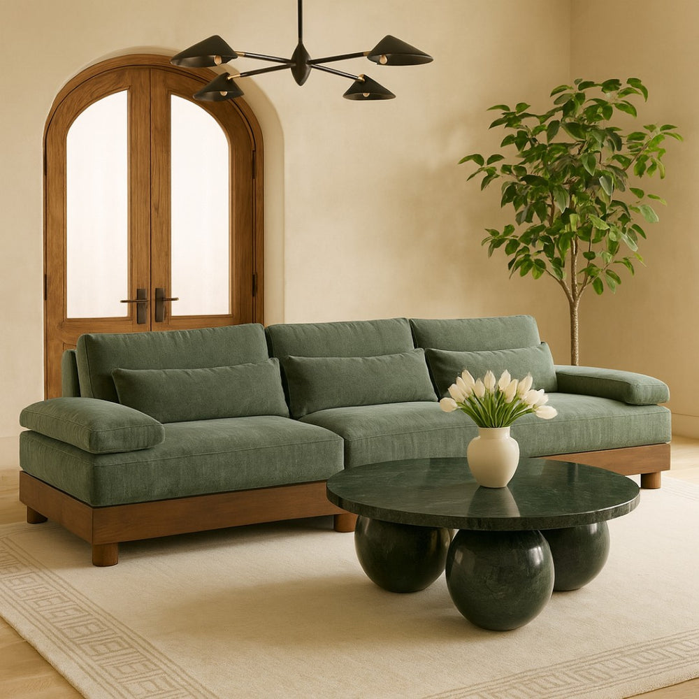 Meridian Furniture Turin Modular Sectional Sofa Art Deco Chenille Upholstered Three Piece Living Room 606Green-S3A
