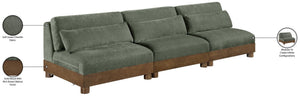 Meridian Furniture Turin Art Deco Modular Sofa in Plush Green Chenille with Solid Walnut Wood Frame 606Green-S3B