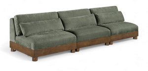 Meridian Furniture Turin Art Deco Modular Sofa in Plush Green Chenille with Solid Walnut Wood Frame 606Green-S3B