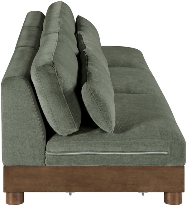 Meridian Furniture Turin Art Deco Modular Sofa in Plush Green Chenille with Solid Walnut Wood Frame 606Green-S3B
