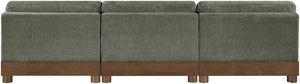 Meridian Furniture Turin Art Deco Modular Sofa in Plush Green Chenille with Solid Walnut Wood Frame 606Green-S3B