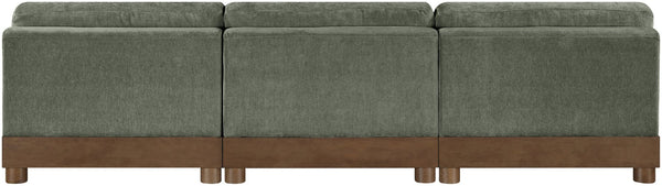 Meridian Furniture Turin Art Deco Modular Sofa in Plush Green Chenille with Solid Walnut Wood Frame 606Green-S3B