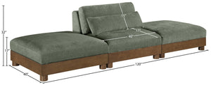 Meridian Furniture Turin Art Deco Modular Sofa with Plush Green Chenille and Solid Walnut Frame 606Green-S3C