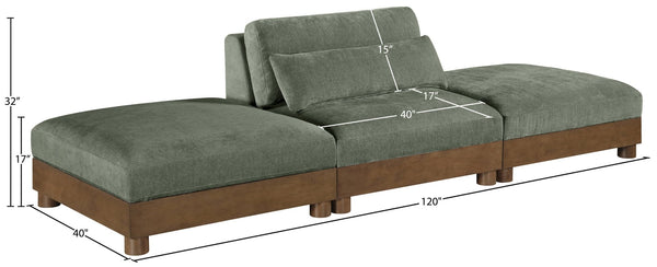 Meridian Furniture Turin Art Deco Modular Sofa with Plush Green Chenille and Solid Walnut Frame 606Green-S3C