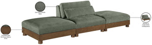 Meridian Furniture Turin Art Deco Modular Sofa with Plush Green Chenille and Solid Walnut Frame 606Green-S3C