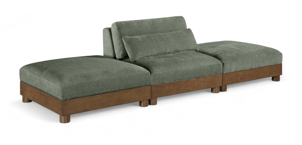 Meridian Furniture Turin Art Deco Modular Sofa with Plush Green Chenille and Solid Walnut Frame 606Green-S3C