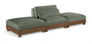 Meridian Furniture Turin Art Deco Modular Sofa with Plush Green Chenille and Solid Walnut Frame 606Green-S3C