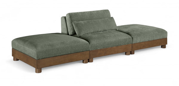 Meridian Furniture Turin Art Deco Modular Sofa with Plush Green Chenille and Solid Walnut Frame 606Green-S3C