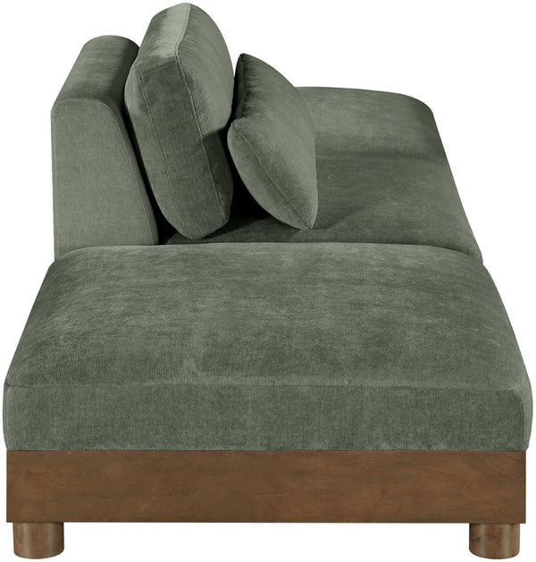 Meridian Furniture Turin Art Deco Modular Sofa with Plush Green Chenille and Solid Walnut Frame 606Green-S3C