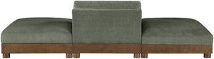 Meridian Furniture Turin Art Deco Modular Sofa with Plush Green Chenille and Solid Walnut Frame 606Green-S3C