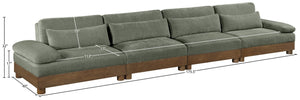 Meridian Furniture Turin Four Piece Modular Sofa in Sage Chenille with Walnut Legs Art Deco Living 606Green-S4A