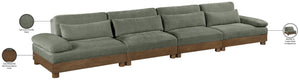 Meridian Furniture Turin Four Piece Modular Sofa in Sage Chenille with Walnut Legs Art Deco Living 606Green-S4A