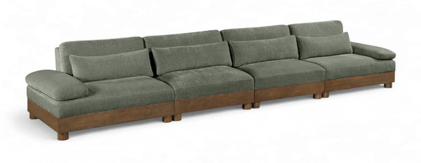 Meridian Furniture Turin Four Piece Modular Sofa in Sage Chenille with Walnut Legs Art Deco Living 606Green-S4A