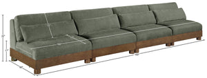 Meridian Furniture Turin Art Deco Modular Sofa Four Piece Chenille Upholstered Low Profile Lounge 606Green-S4B