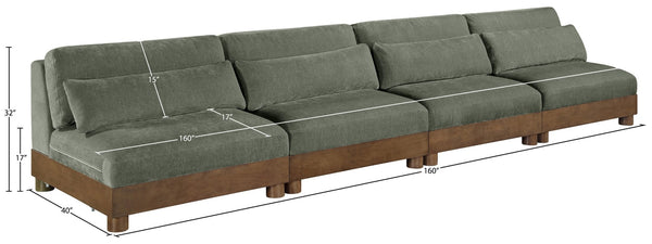 Meridian Furniture Turin Art Deco Modular Sofa Four Piece Chenille Upholstered Low Profile Lounge 606Green-S4B