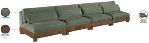 Meridian Furniture Turin Art Deco Modular Sofa Four Piece Chenille Upholstered Low Profile Lounge 606Green-S4B
