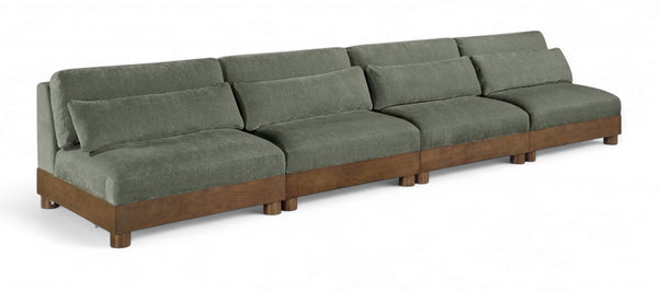 Meridian Furniture Turin Art Deco Modular Sofa Four Piece Chenille Upholstered Low Profile Lounge 606Green-S4B