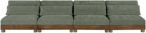Meridian Furniture Turin Art Deco Modular Sofa Four Piece Chenille Upholstered Low Profile Lounge 606Green-S4B