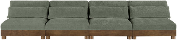Meridian Furniture Turin Art Deco Modular Sofa Four Piece Chenille Upholstered Low Profile Lounge 606Green-S4B
