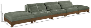 Meridian Furniture Turin Five Piece Modular Sofa in Plush Green Chenille with Art Deco Low Profile 606Green-S5A