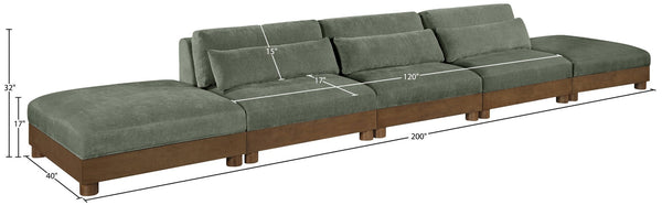 Meridian Furniture Turin Five Piece Modular Sofa in Plush Green Chenille with Art Deco Low Profile 606Green-S5A