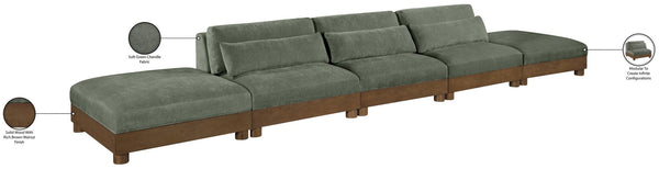 Meridian Furniture Turin Five Piece Modular Sofa in Plush Green Chenille with Art Deco Low Profile 606Green-S5A