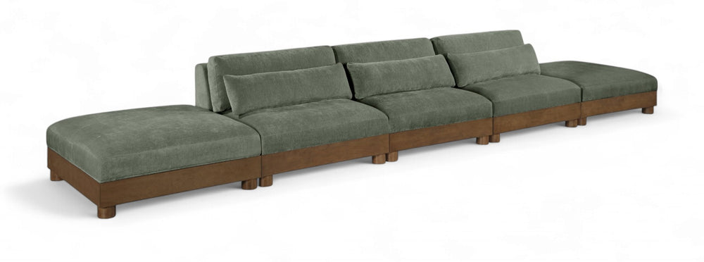 Meridian Furniture Turin Five Piece Modular Sofa in Plush Green Chenille with Art Deco Low Profile 606Green-S5A