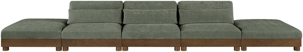 Meridian Furniture Turin Five Piece Modular Sofa in Plush Green Chenille with Art Deco Low Profile 606Green-S5A