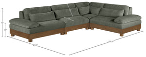 Meridian Furniture Turin Four Piece Modular Sectional Soft Green Chenille Art Deco Living Room Sofa 606Green-Sec4A