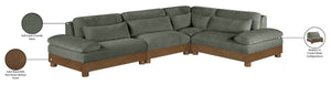 Meridian Furniture Turin Four Piece Modular Sectional Soft Green Chenille Art Deco Living Room Sofa 606Green-Sec4A