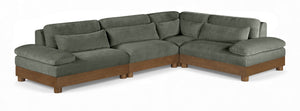 Meridian Furniture Turin Four Piece Modular Sectional Soft Green Chenille Art Deco Living Room Sofa 606Green-Sec4A