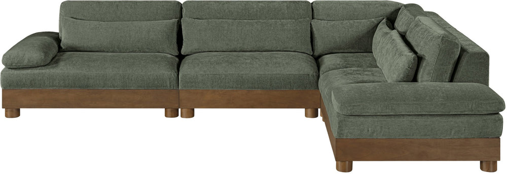 Meridian Furniture Turin Four Piece Modular Sectional Soft Green Chenille Art Deco Living Room Sofa 606Green-Sec4A
