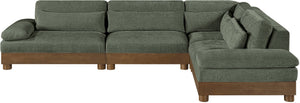 Meridian Furniture Turin Four Piece Modular Sectional Soft Green Chenille Art Deco Living Room Sofa 606Green-Sec4A