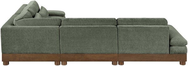 Meridian Furniture Turin Four Piece Modular Sectional Soft Green Chenille Art Deco Living Room Sofa 606Green-Sec4A