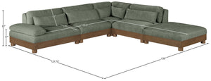 Meridian Furniture Turin Art Deco Five Piece Modular Sectional in Plush Green Chenille with Walnut Legs 606Green-Sec5A