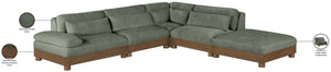 Meridian Furniture Turin Art Deco Five Piece Modular Sectional in Plush Green Chenille with Walnut Legs 606Green-Sec5A