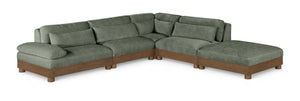 Meridian Furniture Turin Art Deco Five Piece Modular Sectional in Plush Green Chenille with Walnut Legs 606Green-Sec5A