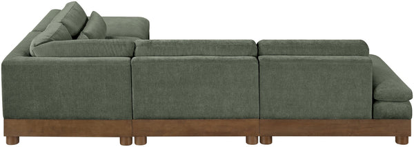 Meridian Furniture Turin Art Deco Five Piece Modular Sectional in Plush Green Chenille with Walnut Legs 606Green-Sec5A
