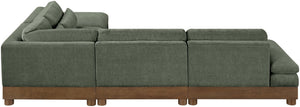 Meridian Furniture Turin Art Deco Five Piece Modular Sectional in Plush Green Chenille with Walnut Legs 606Green-Sec5A