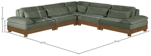 Meridian Furniture Turin Five Piece Modular Sectional Soft Chenille Art Deco Living Room Sofa Set 606Green-Sec5B