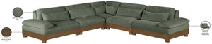 Meridian Furniture Turin Five Piece Modular Sectional Soft Chenille Art Deco Living Room Sofa Set 606Green-Sec5B
